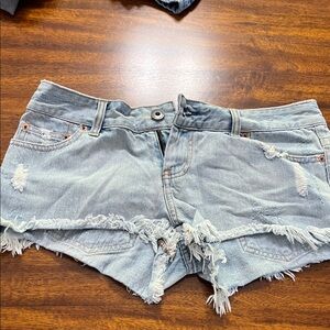 American Eagle Outfitters Light Blue Frayed Jean Shorts